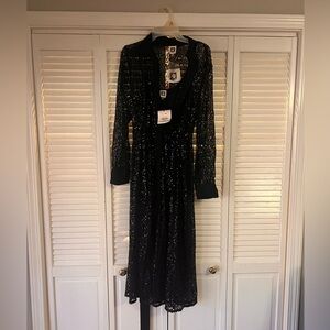 Anne Klein Black Long Sleeve Sequin Dress